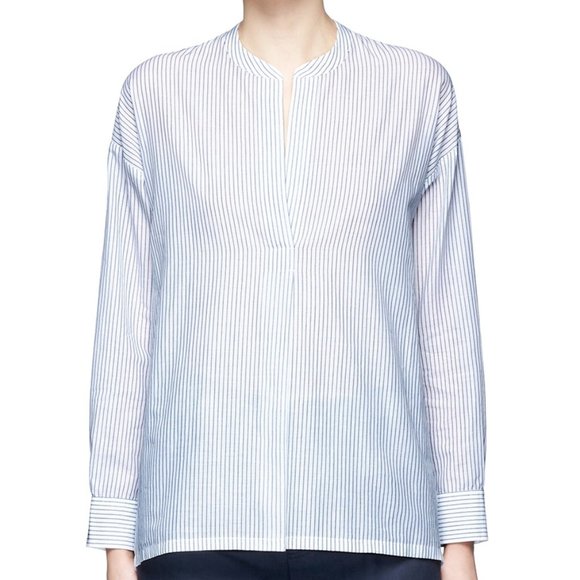 Vince White Blue Striped Shirred Back Pullover - M - Picture 2 of 5